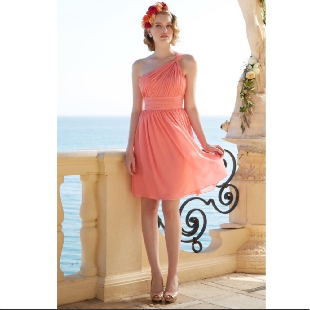 Wtoo One Shoulder Coral Chiffon Bridesmaids style 602 dress Size 12